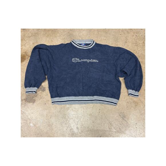Champion Vintage 90s Reverse Weave Navy Crewneck Cropped Oversized Sweater - Picture 1 of 11